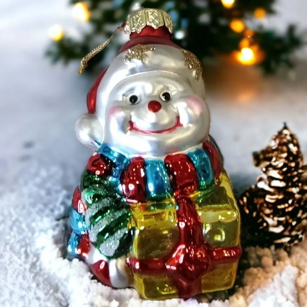 Baby Smiley Santa Snowman Scarf Present Gift Hand Blown Glass Ornament Pacconi